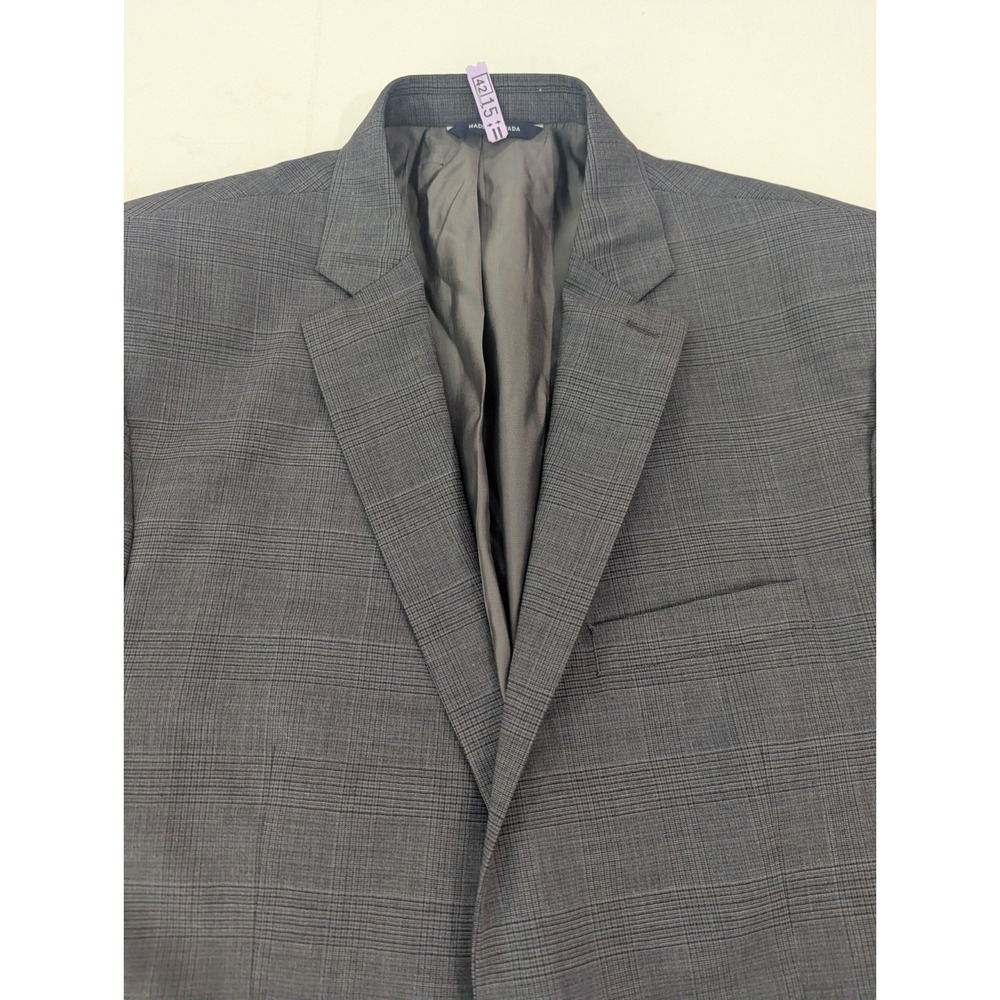 Ralph Lauren Sport Coat Mens 46R Gray Windowpane 100% Wool Blazer Jacket